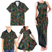 New Zealand Christmas Family Matching Tank Maxi Dress and Hawaiian Shirt Romantic Tui Birds on Pohutukawa - Cobalt LT7 - Polynesian Pride