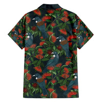 New Zealand Christmas Family Matching Tank Maxi Dress and Hawaiian Shirt Romantic Tui Birds on Pohutukawa - Cobalt LT7 - Polynesian Pride
