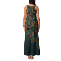 New Zealand Christmas Family Matching Tank Maxi Dress and Hawaiian Shirt Romantic Tui Birds on Pohutukawa - Cobalt LT7 - Polynesian Pride
