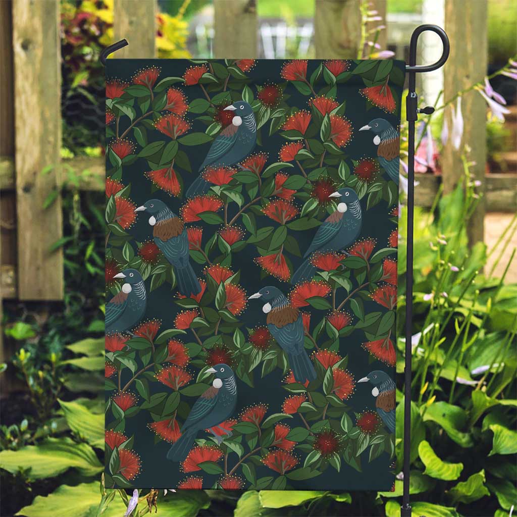 New Zealand Christmas Garden Flag Romantic Tui Birds on Pohutukawa - Cobalt LT7 Garden Flag Cobalt - Polynesian Pride