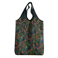 New Zealand Christmas Grocery Bag Romantic Tui Birds on Pohutukawa - Cobalt LT7 - Polynesian Pride