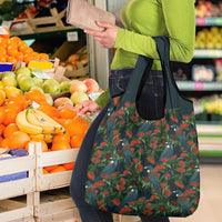 New Zealand Christmas Grocery Bag Romantic Tui Birds on Pohutukawa - Cobalt LT7 - Polynesian Pride