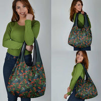 New Zealand Christmas Grocery Bag Romantic Tui Birds on Pohutukawa - Cobalt LT7 - Polynesian Pride