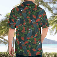 New Zealand Christmas Hawaiian Shirt Romantic Tui Birds on Pohutukawa - Cobalt LT7 - Polynesian Pride