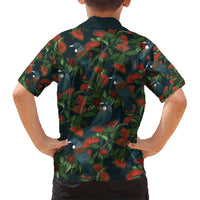 New Zealand Christmas Hawaiian Shirt Romantic Tui Birds on Pohutukawa - Cobalt LT7 - Polynesian Pride