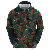 New Zealand Christmas Hoodie Romantic Tui Birds on Pohutukawa - Cobalt LT7 - Polynesian Pride