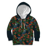 New Zealand Christmas Kid Hoodie Romantic Tui Birds on Pohutukawa - Cobalt LT7 Hoodie Cobalt - Polynesian Pride