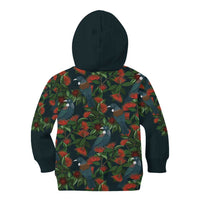 New Zealand Christmas Kid Hoodie Romantic Tui Birds on Pohutukawa - Cobalt LT7 - Polynesian Pride