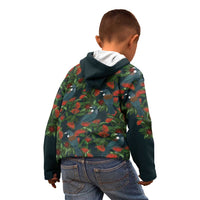 New Zealand Christmas Kid Hoodie Romantic Tui Birds on Pohutukawa - Cobalt LT7 - Polynesian Pride