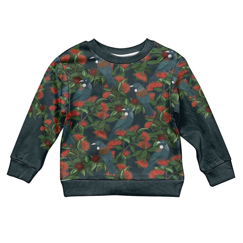 New Zealand Christmas Kid Ugly Christmas Sweater Romantic Tui Birds on Pohutukawa - Cobalt LT7 Kid Cobalt - Polynesian Pride