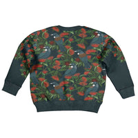 New Zealand Christmas Kid Ugly Christmas Sweater Romantic Tui Birds on Pohutukawa - Cobalt LT7 - Polynesian Pride