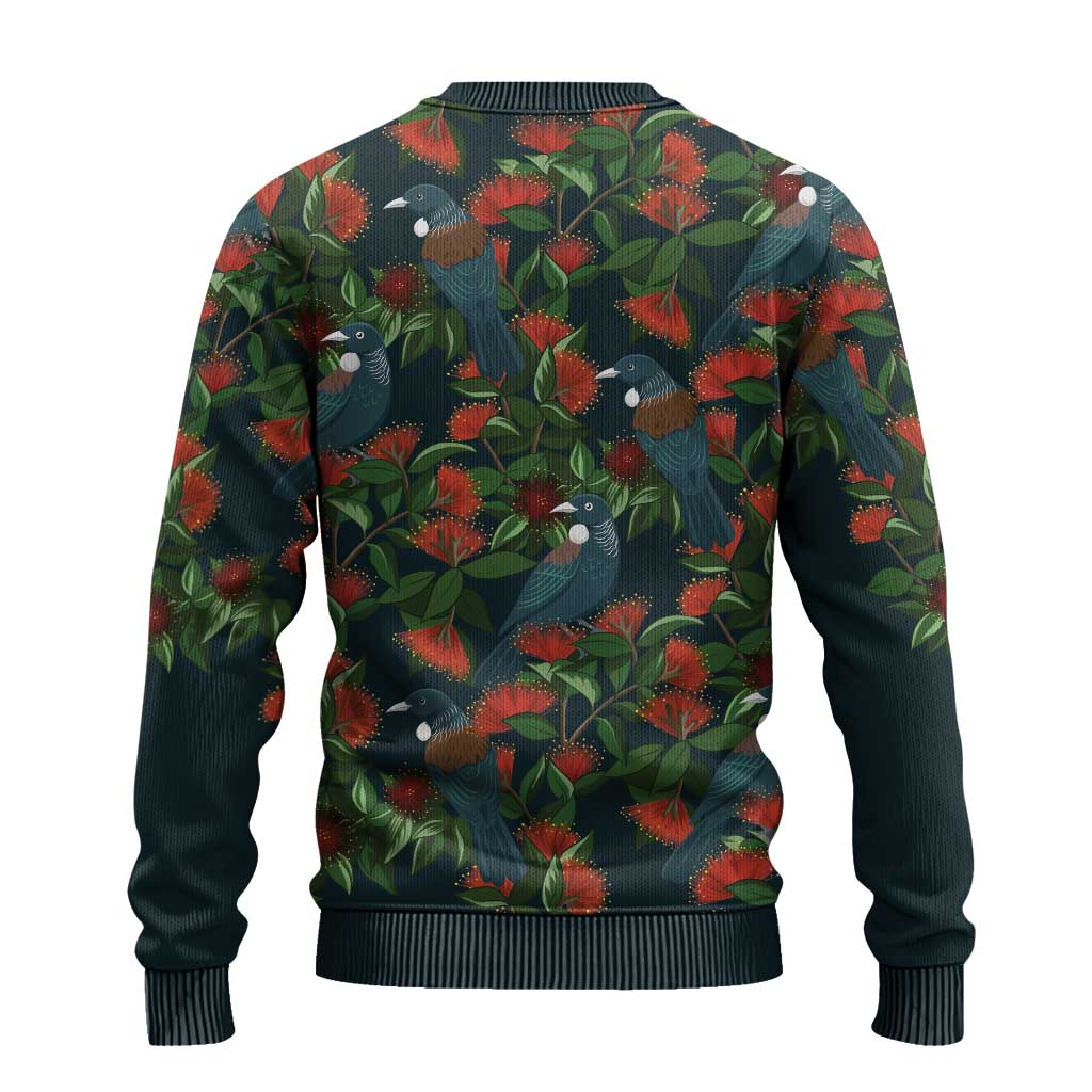 New Zealand Christmas Ugly Christmas Sweater Romantic Tui Birds on Pohutukawa - Cobalt LT7 - Polynesian Pride