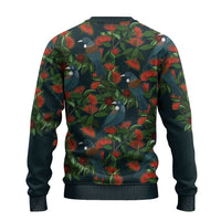 New Zealand Christmas Ugly Christmas Sweater Romantic Tui Birds on Pohutukawa - Cobalt LT7 - Polynesian Pride