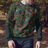 New Zealand Christmas Ugly Christmas Sweater Romantic Tui Birds on Pohutukawa - Cobalt LT7 - Polynesian Pride