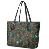 New Zealand Christmas Leather Tote Bag Romantic Tui Birds on Pohutukawa - Cobalt LT7 - Polynesian Pride