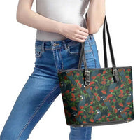 New Zealand Christmas Leather Tote Bag Romantic Tui Birds on Pohutukawa - Cobalt LT7 - Polynesian Pride
