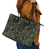 New Zealand Christmas Leather Tote Bag Romantic Tui Birds on Pohutukawa - Cobalt LT7 - Polynesian Pride