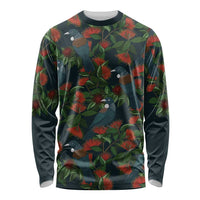 New Zealand Christmas Long Sleeve Shirt Romantic Tui Birds on Pohutukawa - Cobalt LT7 Unisex Cobalt - Polynesian Pride