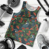 New Zealand Christmas Men Tank Top Romantic Tui Birds on Pohutukawa - Cobalt LT7 - Polynesian Pride