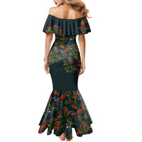 New Zealand Christmas Mermaid Dress Romantic Tui Birds on Pohutukawa - Cobalt LT7 - Polynesian Pride