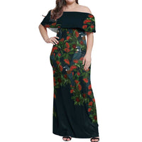 New Zealand Christmas Off Shoulder Maxi Dress Romantic Tui Birds on Pohutukawa - Cobalt LT7 Women Cobalt - Polynesian Pride