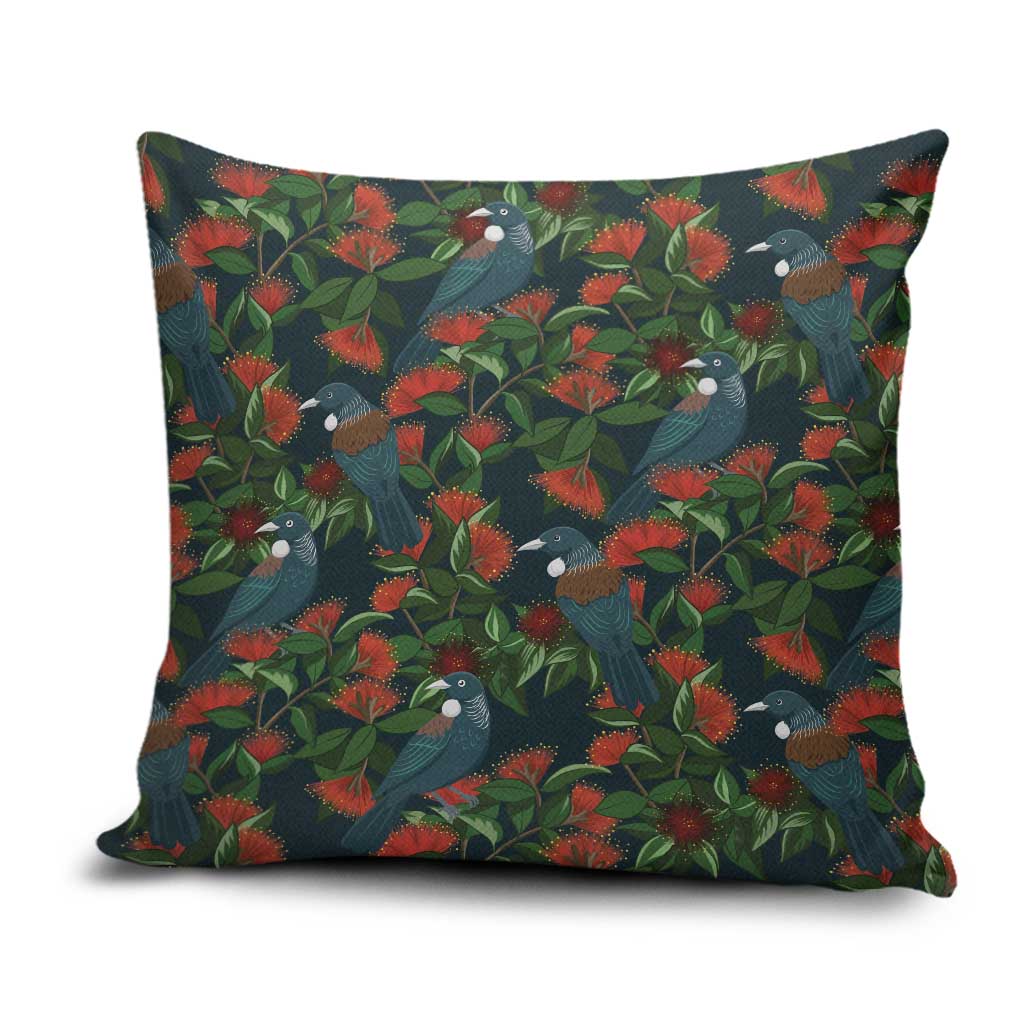 New Zealand Christmas Pillow Cover Romantic Tui Birds on Pohutukawa - Cobalt LT7 Cobalt - Polynesian Pride