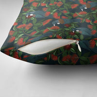 New Zealand Christmas Pillow Cover Romantic Tui Birds on Pohutukawa - Cobalt LT7 - Polynesian Pride