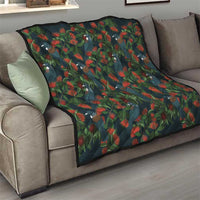 New Zealand Christmas Quilt Romantic Tui Birds on Pohutukawa - Cobalt - Polynesian Pride