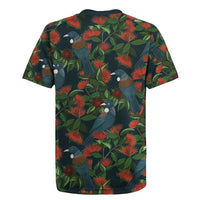 New Zealand Christmas Rugby Jersey Romantic Tui Birds on Pohutukawa - Cobalt LT7 - Polynesian Pride