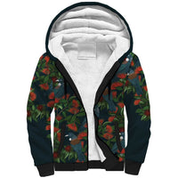 New Zealand Christmas Sherpa Hoodie Romantic Tui Birds on Pohutukawa - Cobalt LT7 Unisex Cobalt - Polynesian Pride