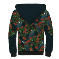 New Zealand Christmas Sherpa Hoodie Romantic Tui Birds on Pohutukawa - Cobalt LT7 - Polynesian Pride