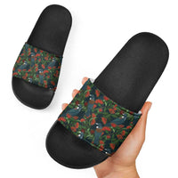 New Zealand Christmas Slide Sandals Romantic Tui Birds on Pohutukawa - Cobalt LT7 - Polynesian Pride