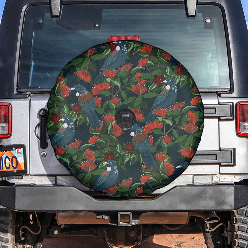 New Zealand Christmas Spare Tire Cover Romantic Tui Birds on Pohutukawa - Cobalt LT7 Cobalt - Polynesian Pride