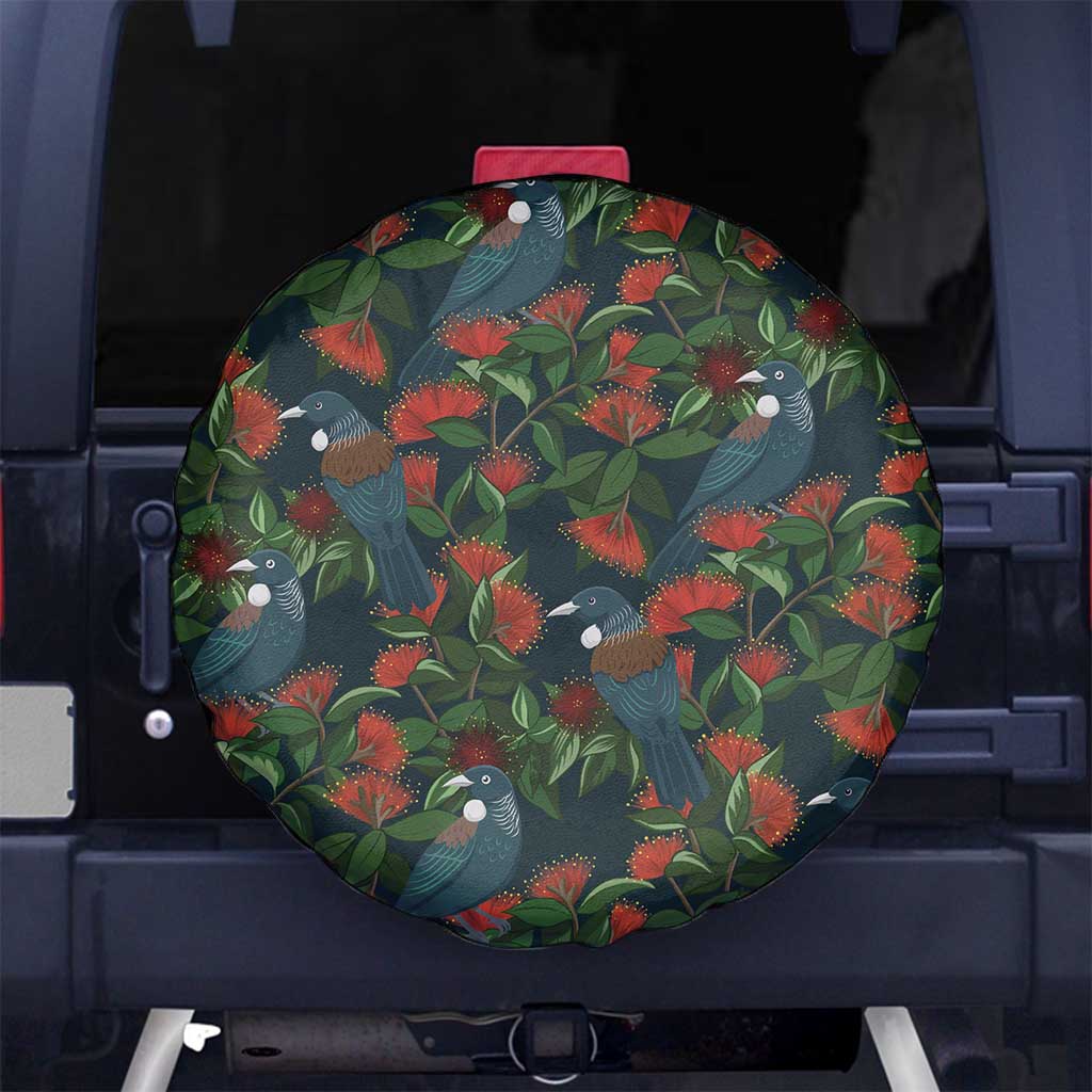 New Zealand Christmas Spare Tire Cover Romantic Tui Birds on Pohutukawa - Cobalt LT7 No hole Cobalt - Polynesian Pride