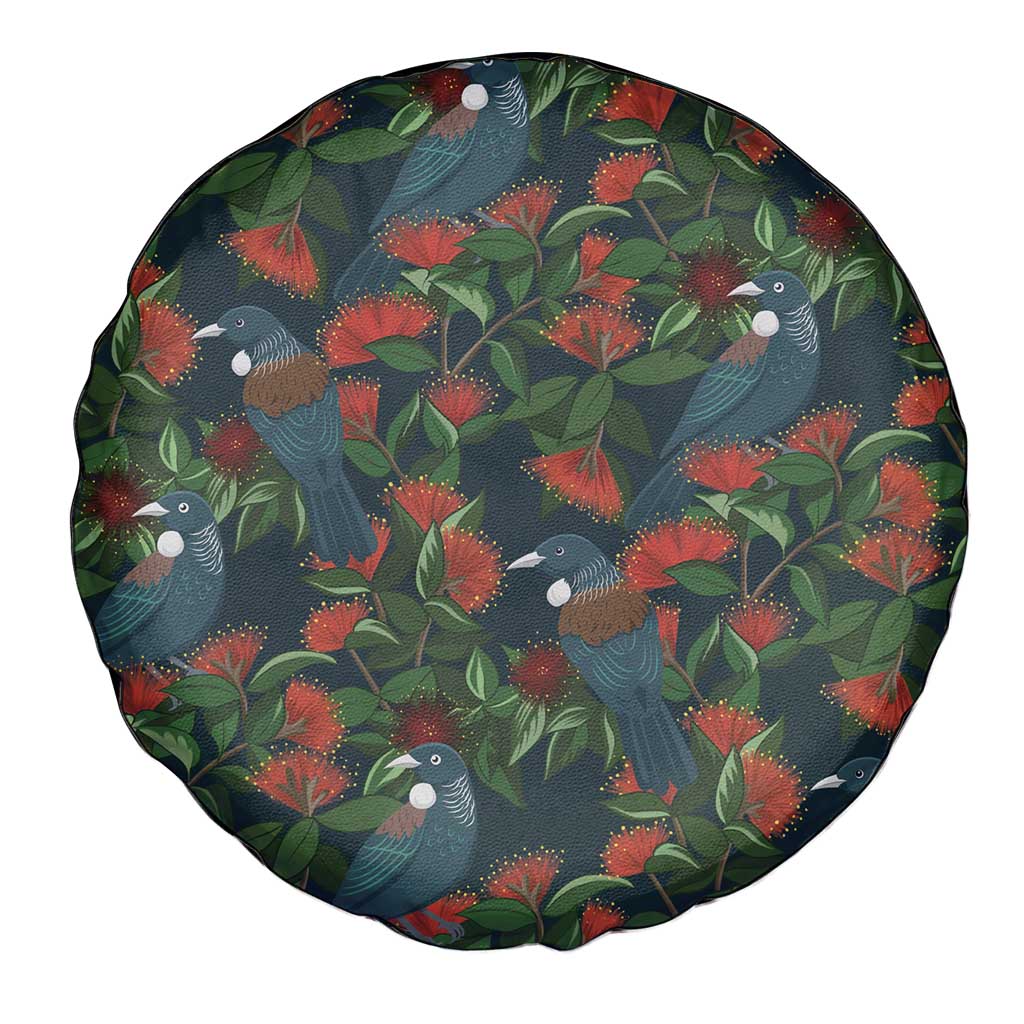 New Zealand Christmas Spare Tire Cover Romantic Tui Birds on Pohutukawa - Cobalt LT7 - Polynesian Pride