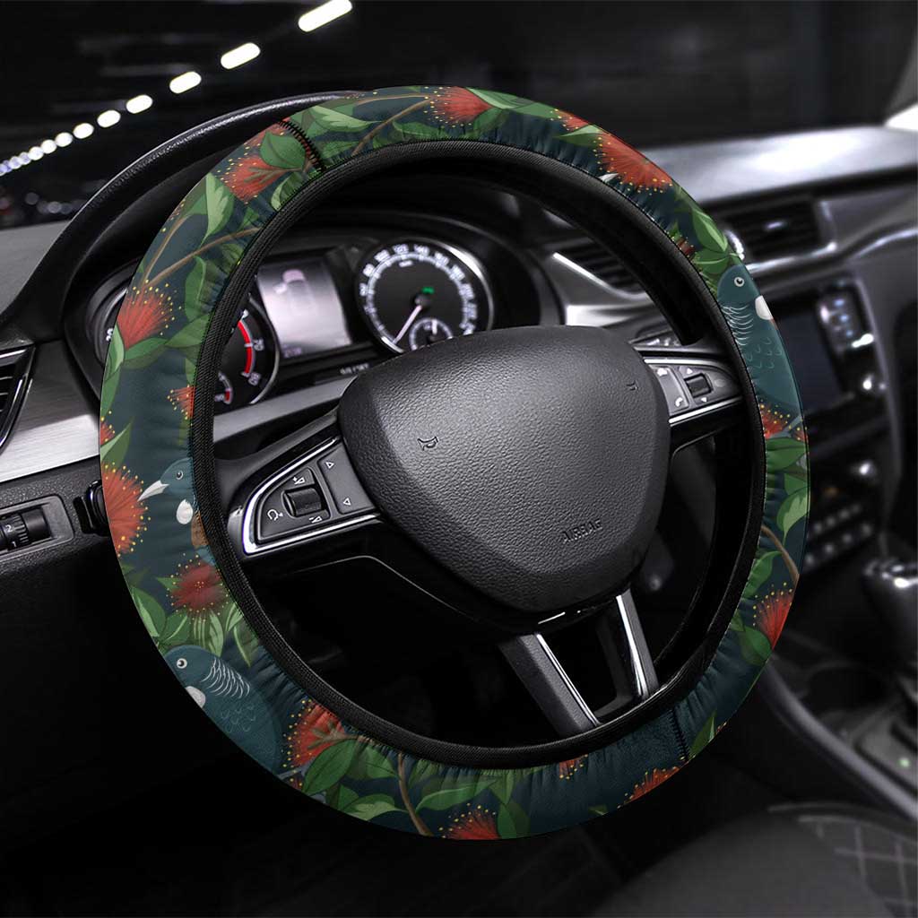 New Zealand Christmas Steering Wheel Cover Romantic Tui Birds on Pohutukawa - Cobalt LT7 Universal Fit Cobalt - Polynesian Pride
