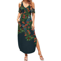New Zealand Christmas Summer Maxi Dress Romantic Tui Birds on Pohutukawa - Cobalt LT7 Women Cobalt - Polynesian Pride