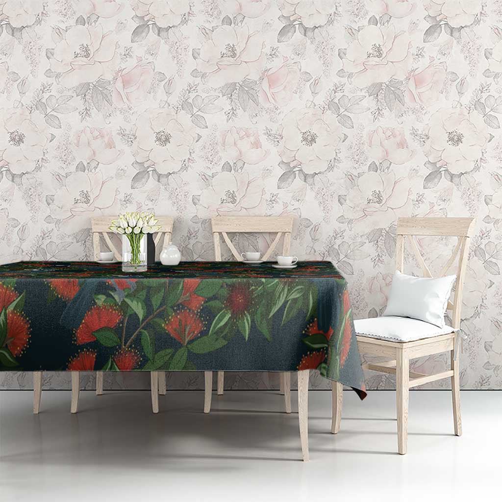 New Zealand Christmas Tablecloth Romantic Tui Birds on Pohutukawa - Cobalt - Polynesian Pride