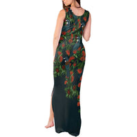 New Zealand Christmas Tank Maxi Dress Romantic Tui Birds on Pohutukawa - Cobalt LT7 - Polynesian Pride