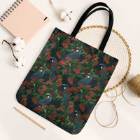 New Zealand Christmas Tote Bag Romantic Tui Birds on Pohutukawa - Cobalt LT7 Black Strap One Size Cobalt - Polynesian Pride