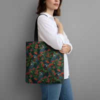 New Zealand Christmas Tote Bag Romantic Tui Birds on Pohutukawa - Cobalt LT7 - Polynesian Pride