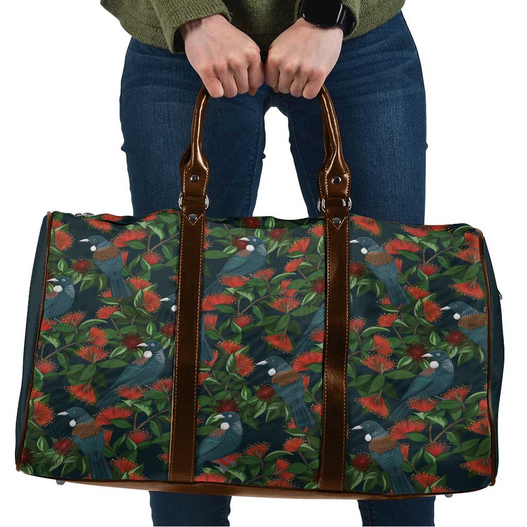 New Zealand Christmas Travel Bag Romantic Tui Birds on Pohutukawa - Cobalt LT7 Cobalt - Polynesian Pride