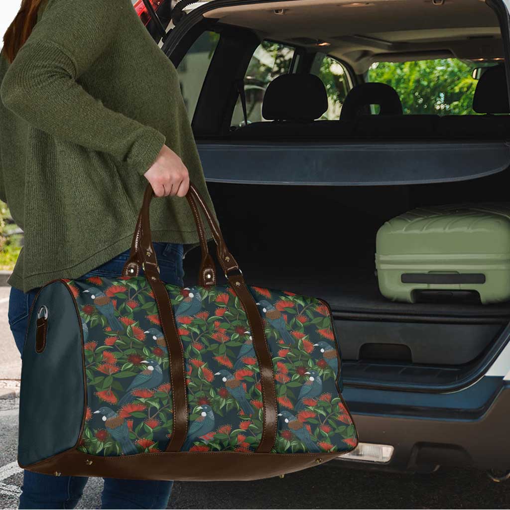 New Zealand Christmas Travel Bag Romantic Tui Birds on Pohutukawa - Cobalt LT7 - Polynesian Pride