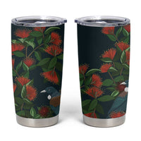 New Zealand Christmas Tumbler Cup Romantic Tui Birds on Pohutukawa - Cobalt LT7 Cobalt - Polynesian Pride