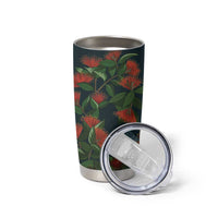 New Zealand Christmas Tumbler Cup Romantic Tui Birds on Pohutukawa - Cobalt LT7 - Polynesian Pride