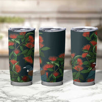 New Zealand Christmas Tumbler Cup Romantic Tui Birds on Pohutukawa - Cobalt LT7 - Polynesian Pride