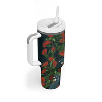 New Zealand Christmas Tumbler With Handle Romantic Tui Birds on Pohutukawa - Cobalt LT7 - Polynesian Pride