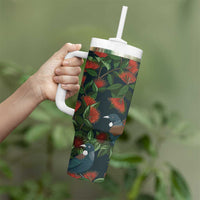 New Zealand Christmas Tumbler With Handle Romantic Tui Birds on Pohutukawa - Cobalt LT7 - Polynesian Pride