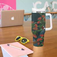 New Zealand Christmas Tumbler With Handle Romantic Tui Birds on Pohutukawa - Cobalt LT7 - Polynesian Pride