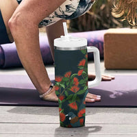 New Zealand Christmas Tumbler With Handle Romantic Tui Birds on Pohutukawa - Cobalt LT7 - Polynesian Pride